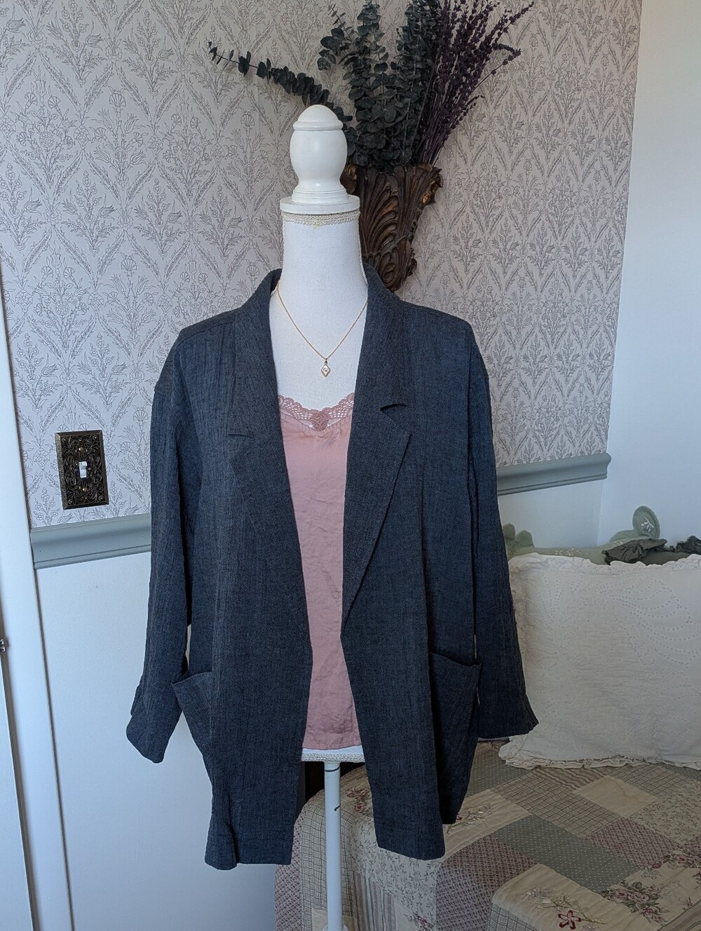 Poetry Edge-to-Edge Jacket UK 18 US 14 Dark Indigo Linen Cotton Blazer